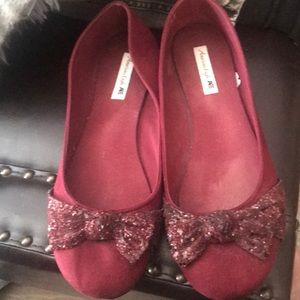 Maroon satiny flats with sequined bow